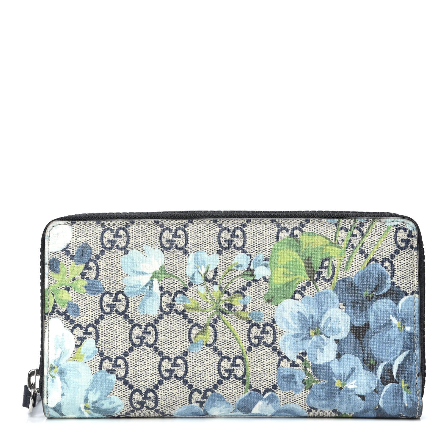 Gucci GG Supreme Monogram Blooms Zip Around Wallet Blue 1 of 8