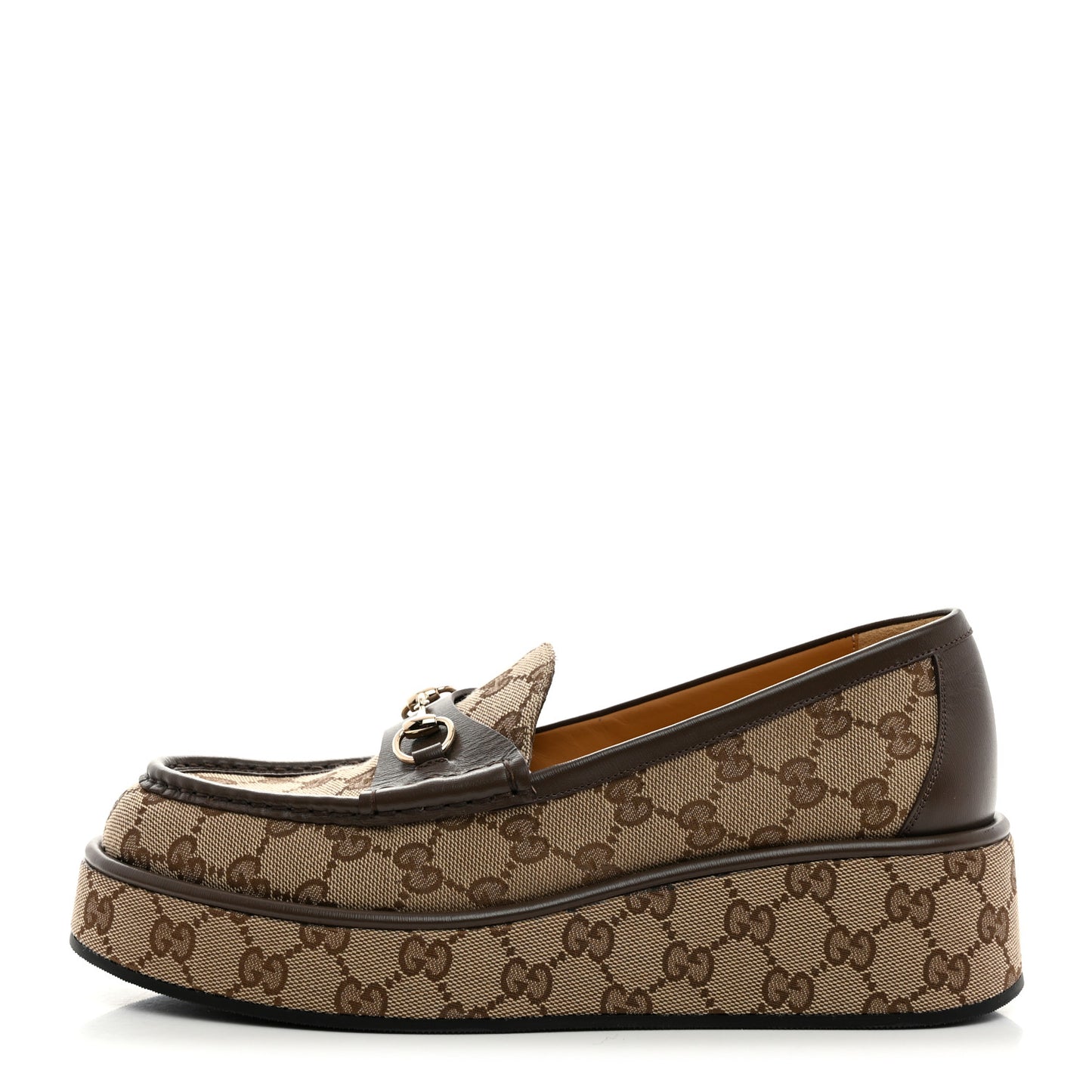 Monogram Horsebit Calfskin Womens Horsebit Wedge Platform Loafers 40 Beige Ebony