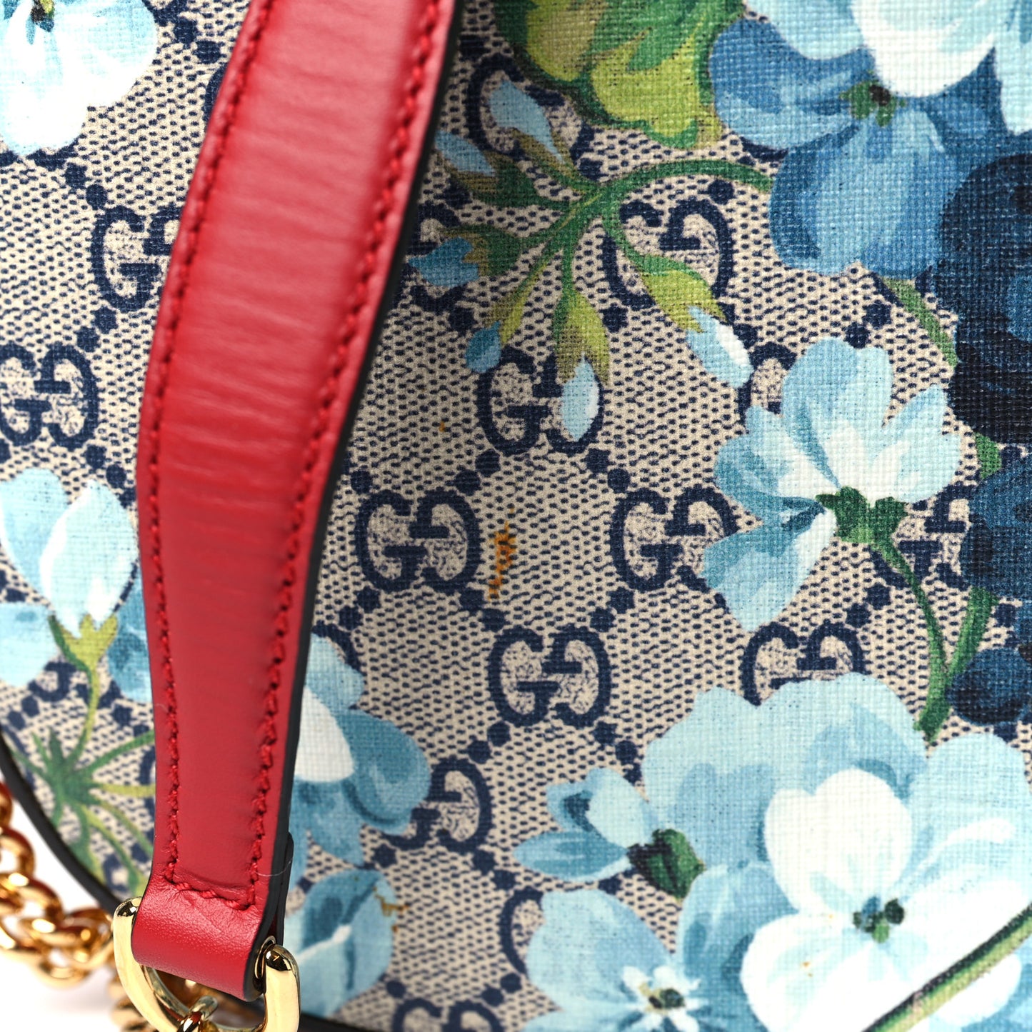 GG Supreme Monogram Blooms Mini Chain Shoulder Bag Beige Blue Navy Hibiscus Red