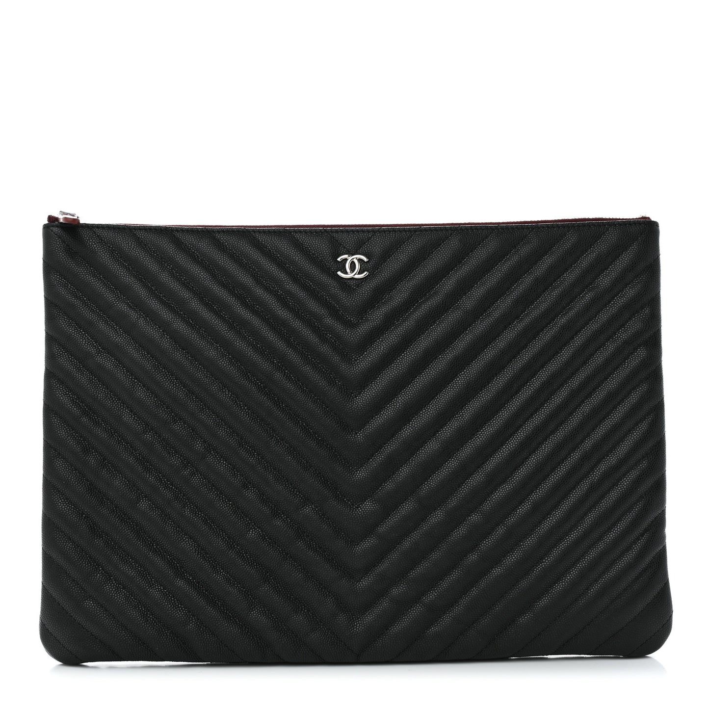 Caviar Flat Chevron Quilted Large Cosmetic Case Black