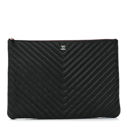 Chanel Caviar Flat Chevron Quilted Large Cosmetic Case Black 1 of 7