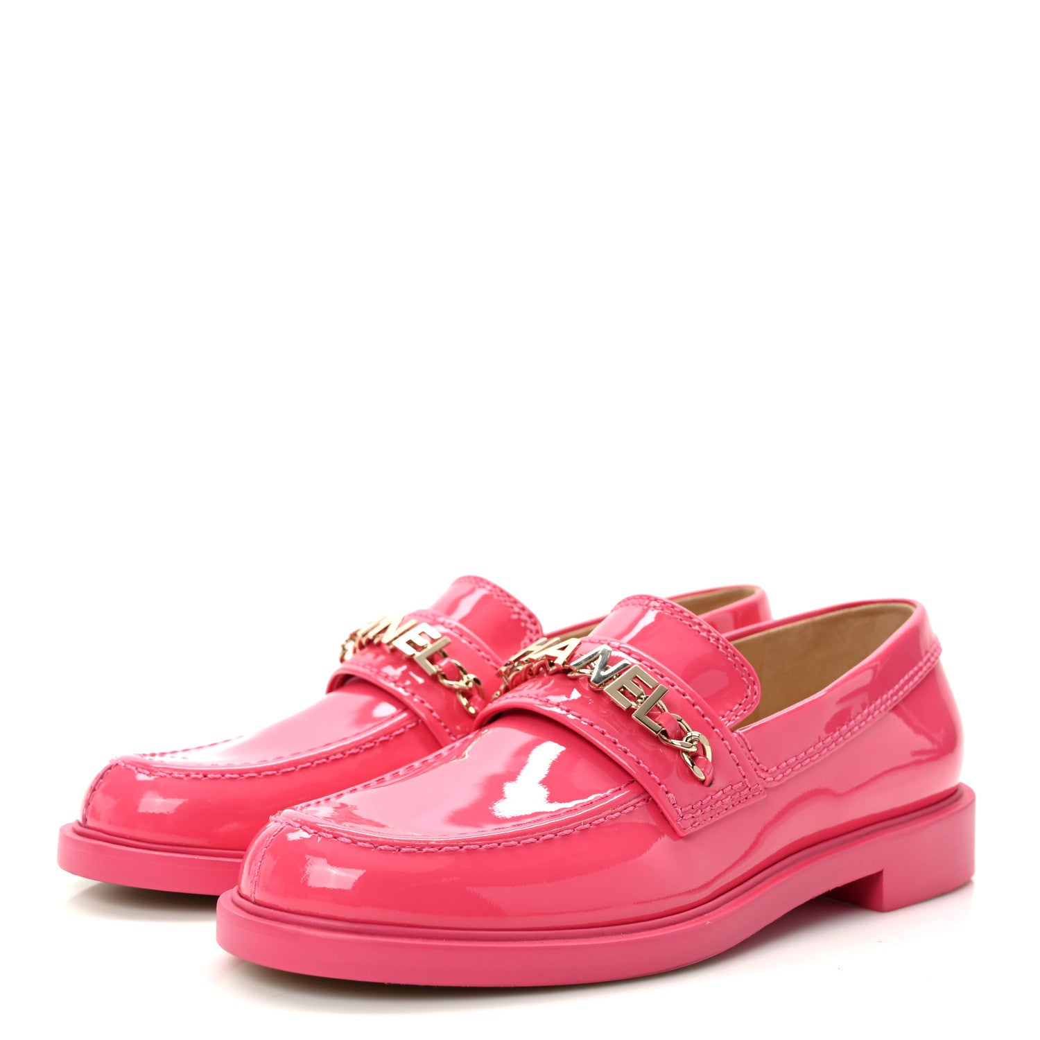 Chanel Patent Calfskin Logo Loafers 37 Pink 3 of 10