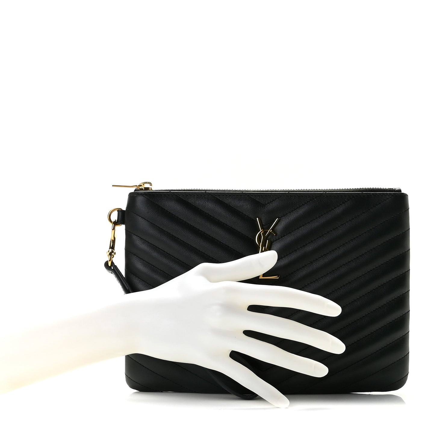 Calfskin Matelasse Chevron Monogram A5 Wristlet Black