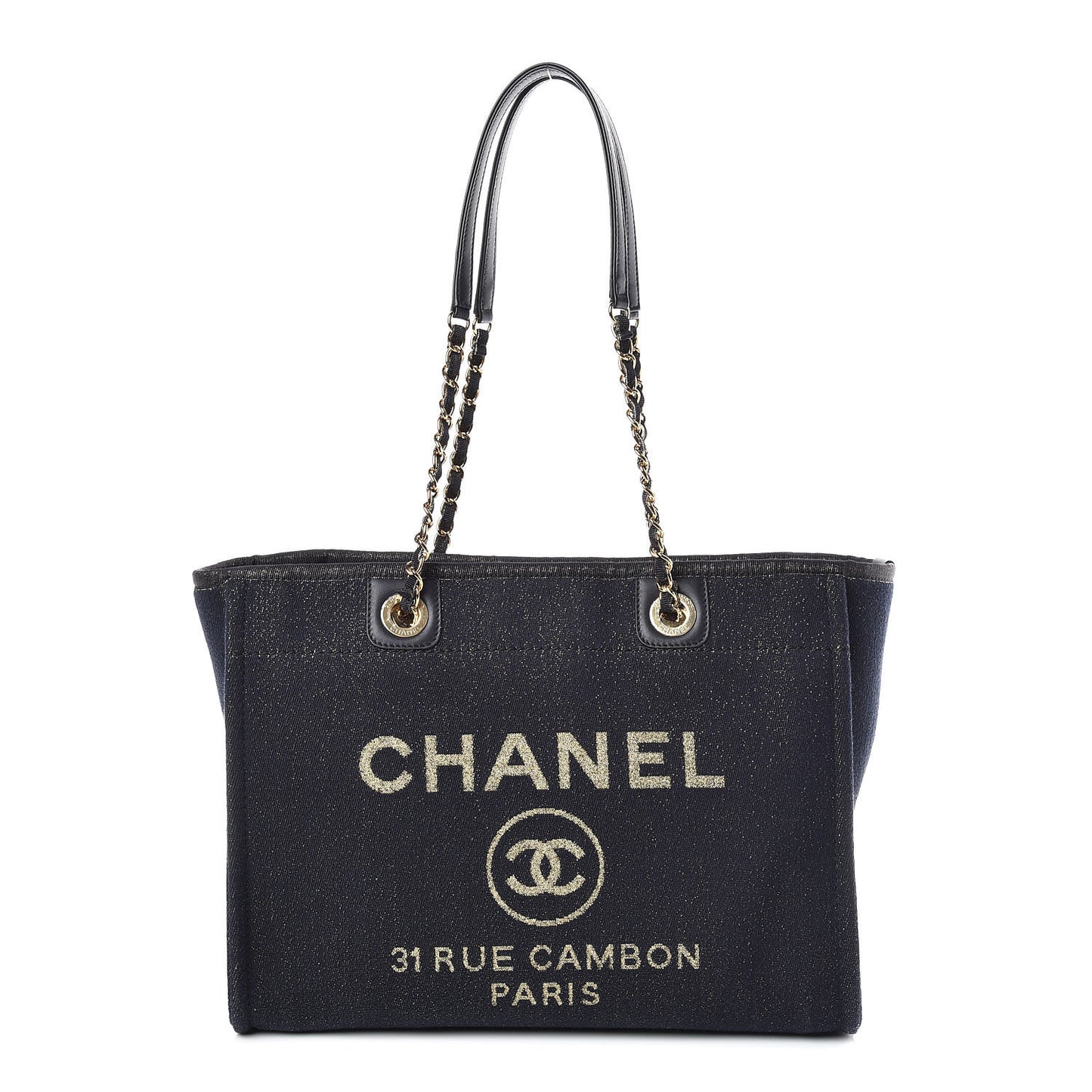 Lurex Canvas Small Deauville Tote Navy Blue Gold