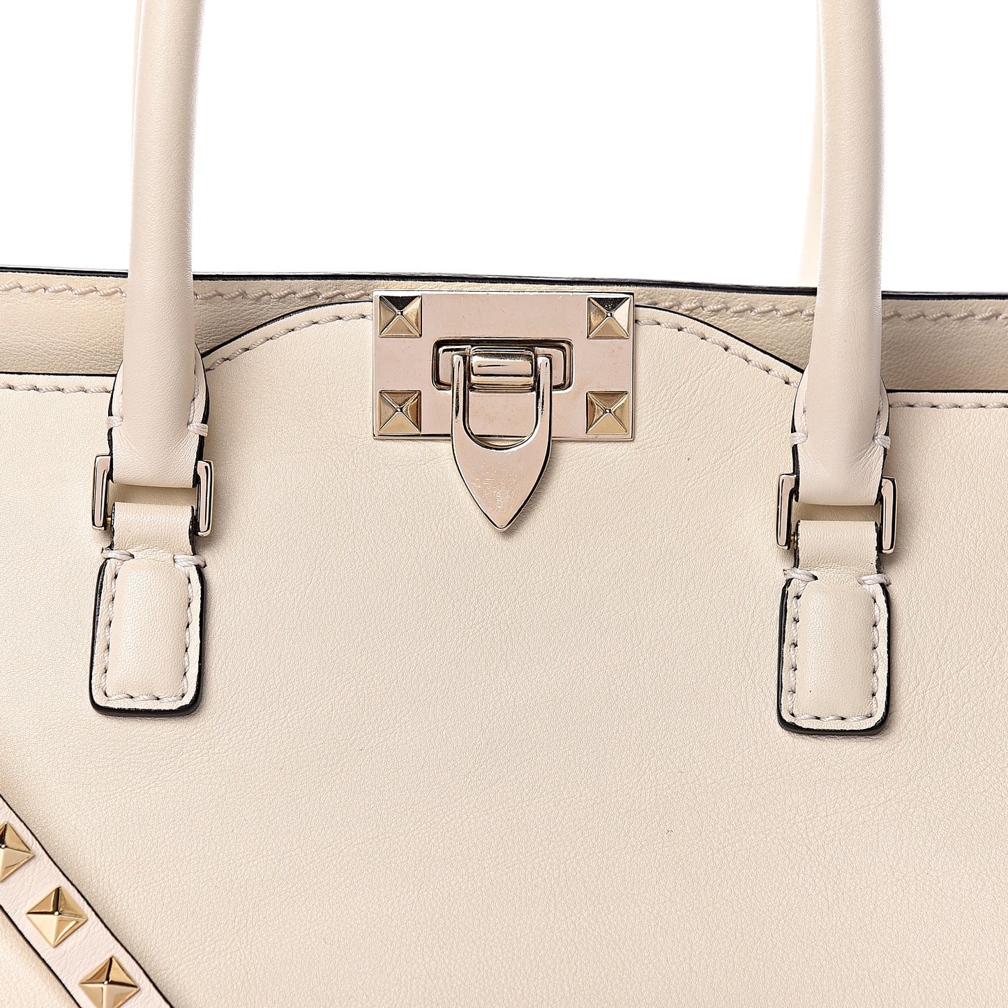 Vitello Rockstud Double Handle Tote Ivory