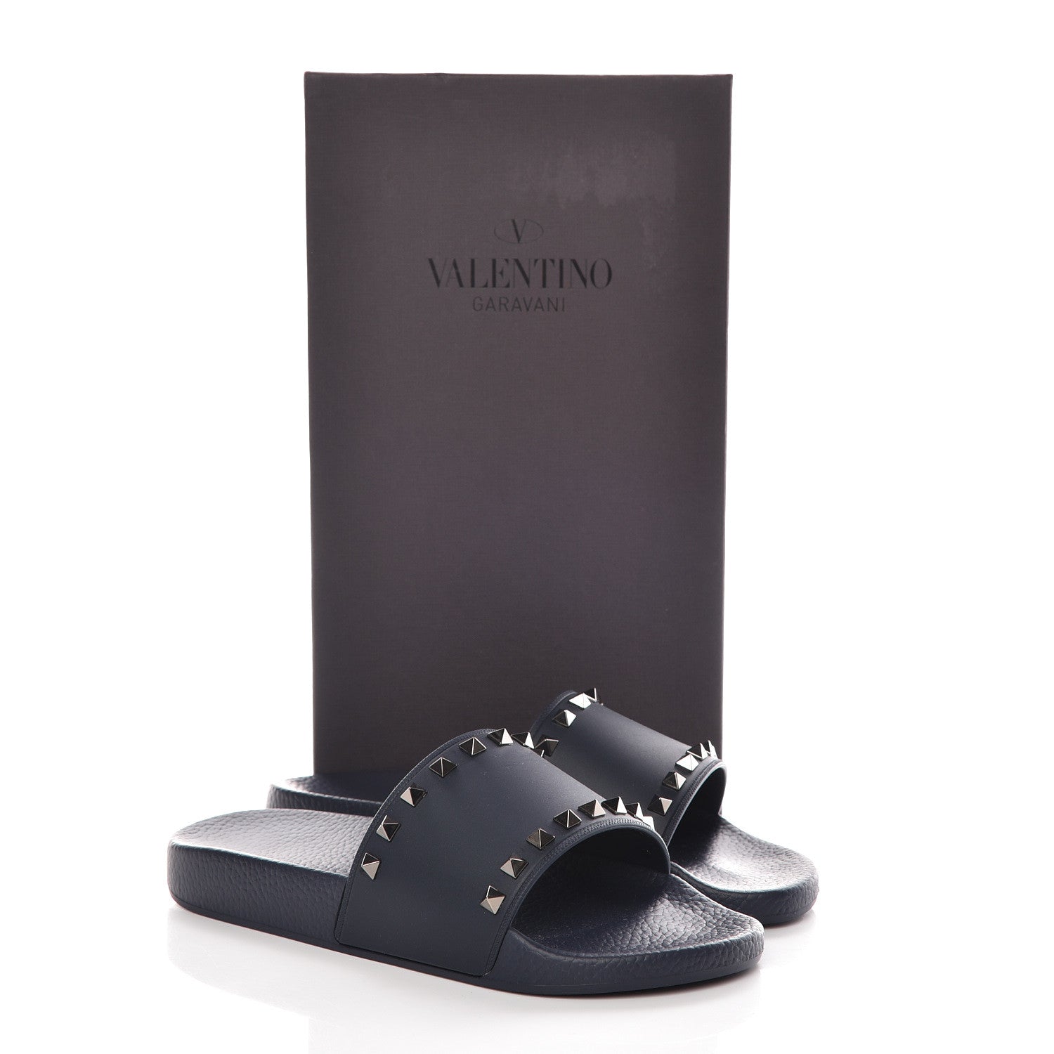 Valentino Garavani Rubber Rockstud Slide Sandals 40 Marine 8 of 8