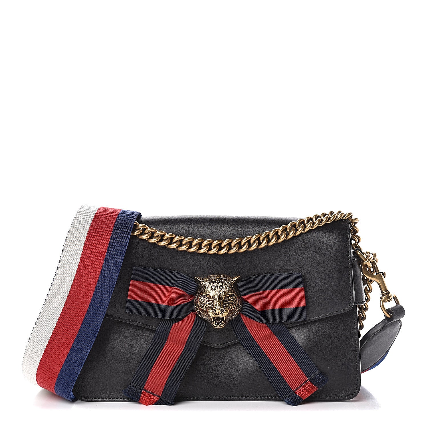 Gucci Nappa Sylvie Web Tiger Broadway Shoulder Bag Black 1 of 15