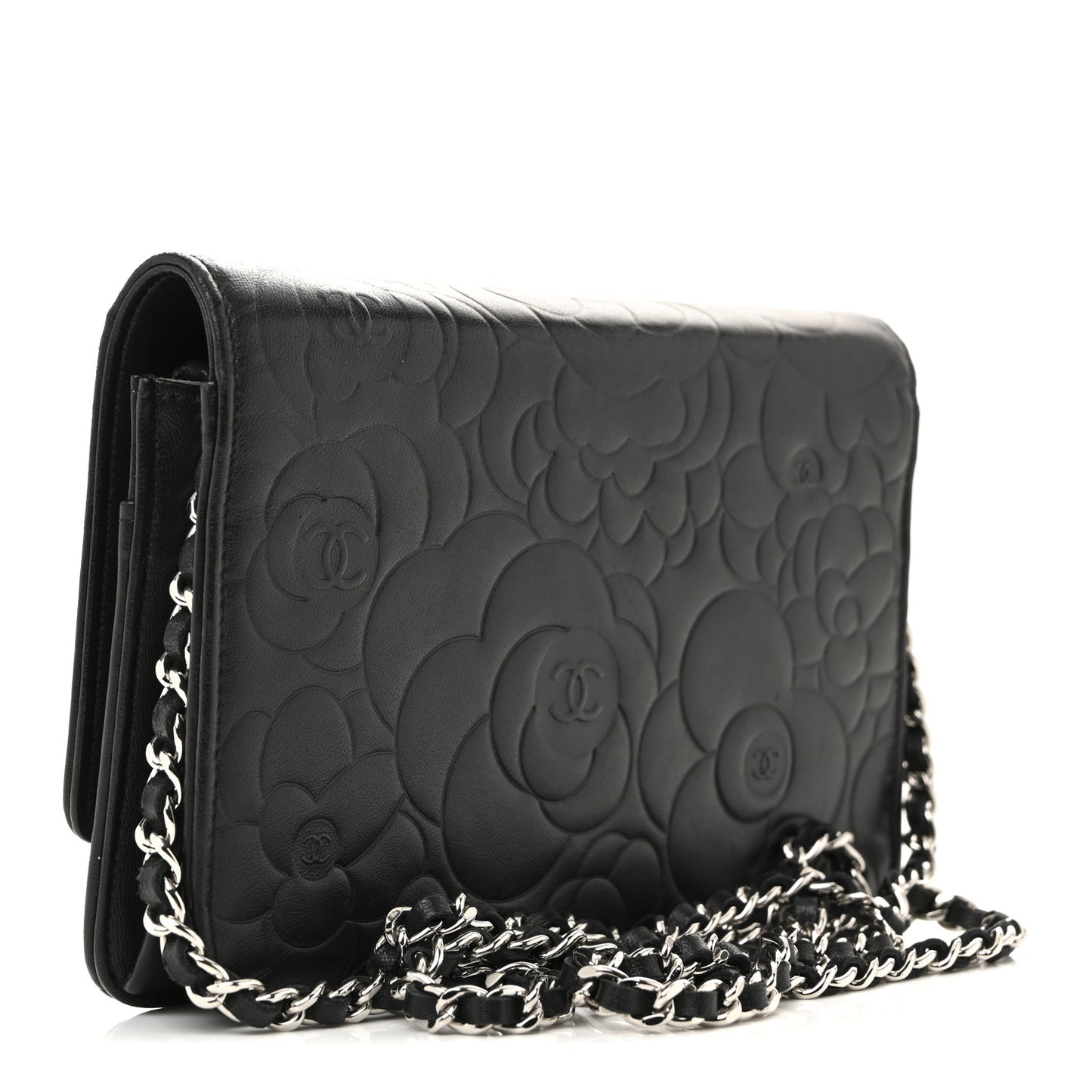 Lambskin Camellia Embossed Wallet on Chain WOC