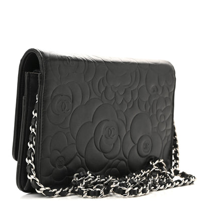 Chanel Lambskin Camellia Embossed Wallet on Chain WOC 3 of 15
