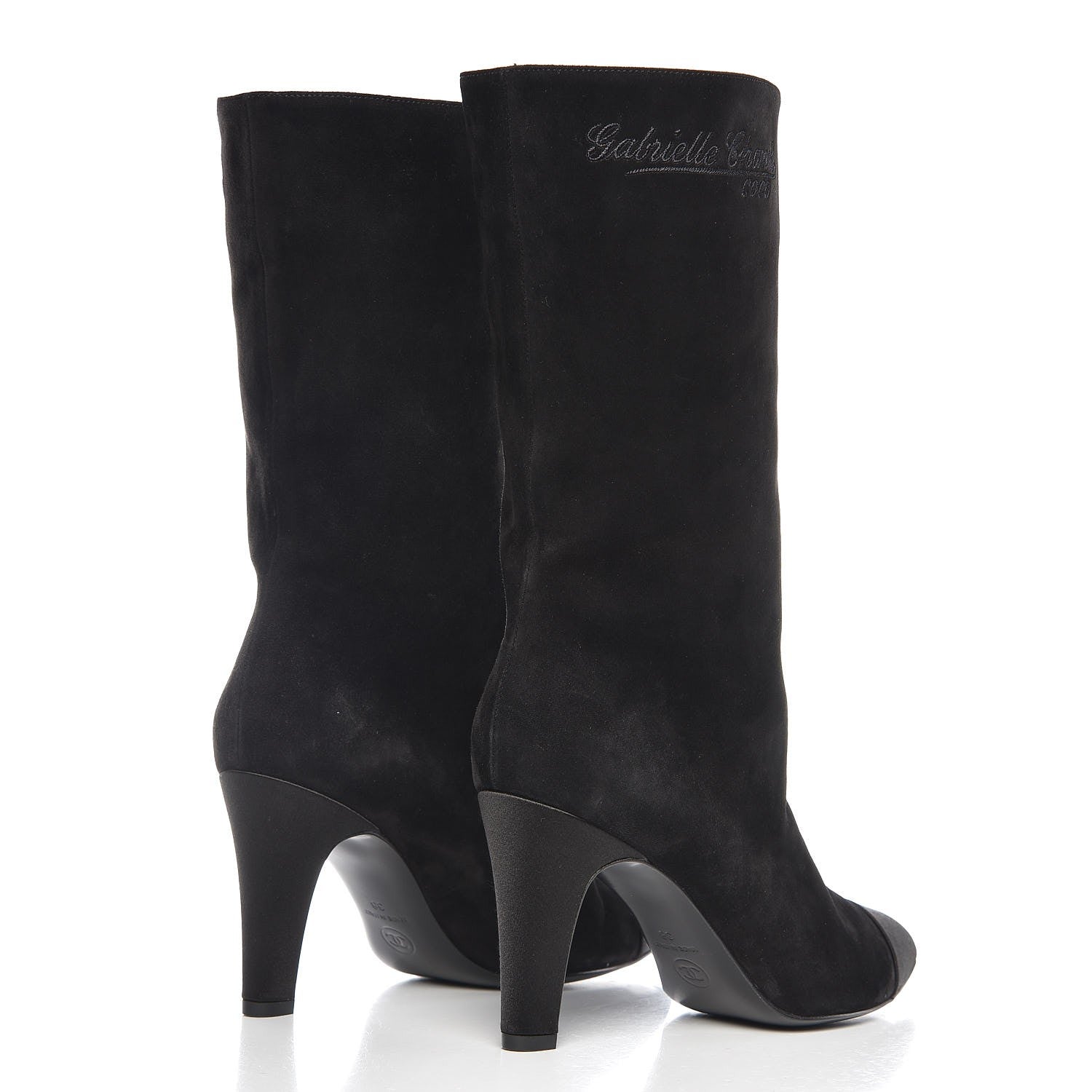 Chanel Suede Calfskin Satin Gabrielle Cap Toe Short Boots 38 Black 4 of 12