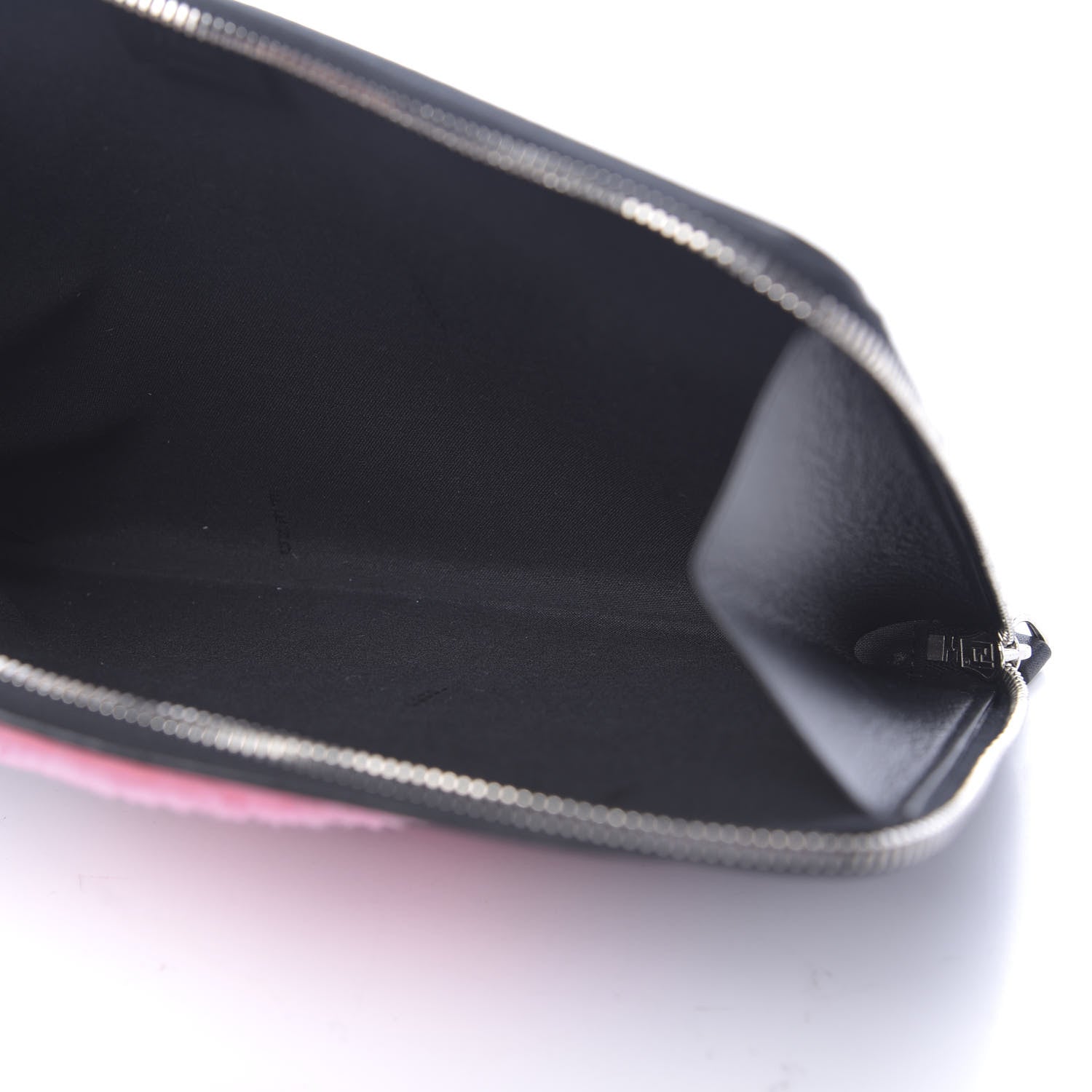 Fendi Vitello Dolce Shearling Lightbulb Zip Around Pouch Black Bubblegum 6 of 8