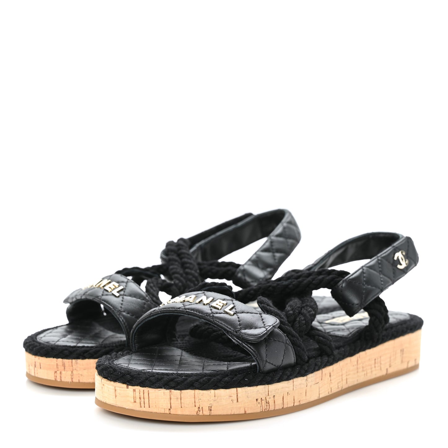 Cord Lambskin Quilted Logo Sandals 41 Black