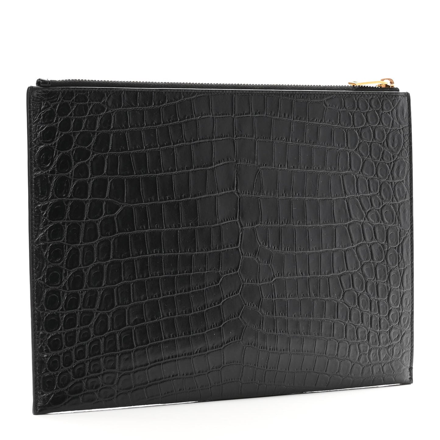 Calfskin Crocodile Embossed Tiny Monogram Zipped Tablet Holder Black