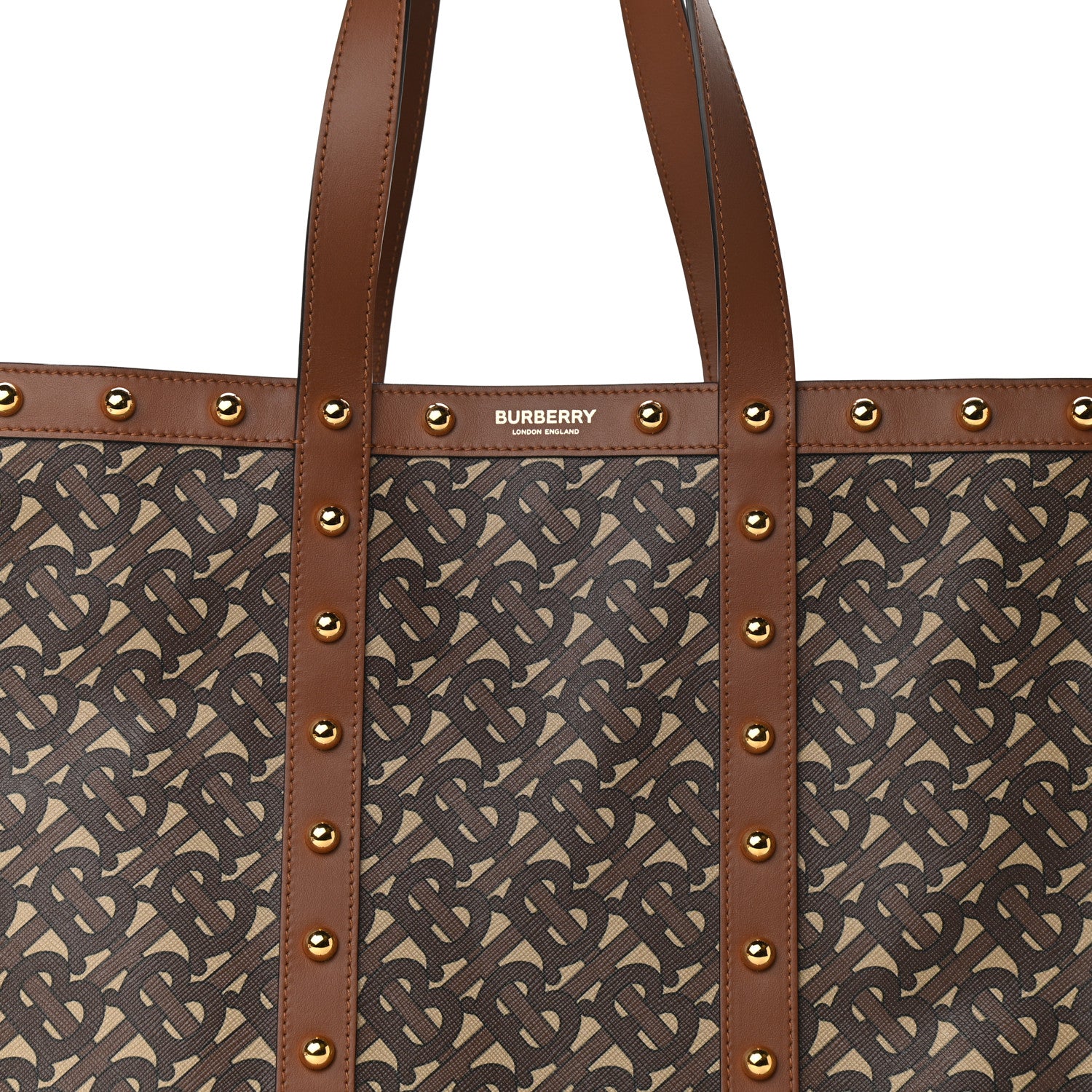 Burberry E-Canvas Monogram Studded Book Tote Bridle Brown 8 of 11