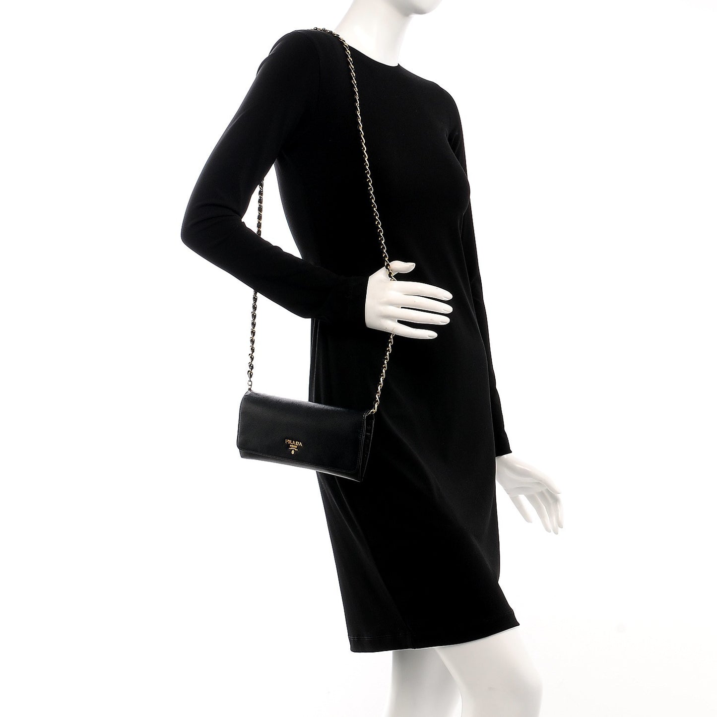 Saffiano Metal Oro Chain Wallet Nero Black