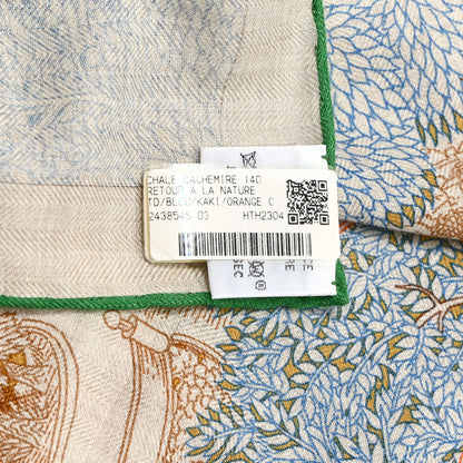 Hermes Cashmere Silk Retour a la Nature 140 Bleu Kaki Orange 3 of 5