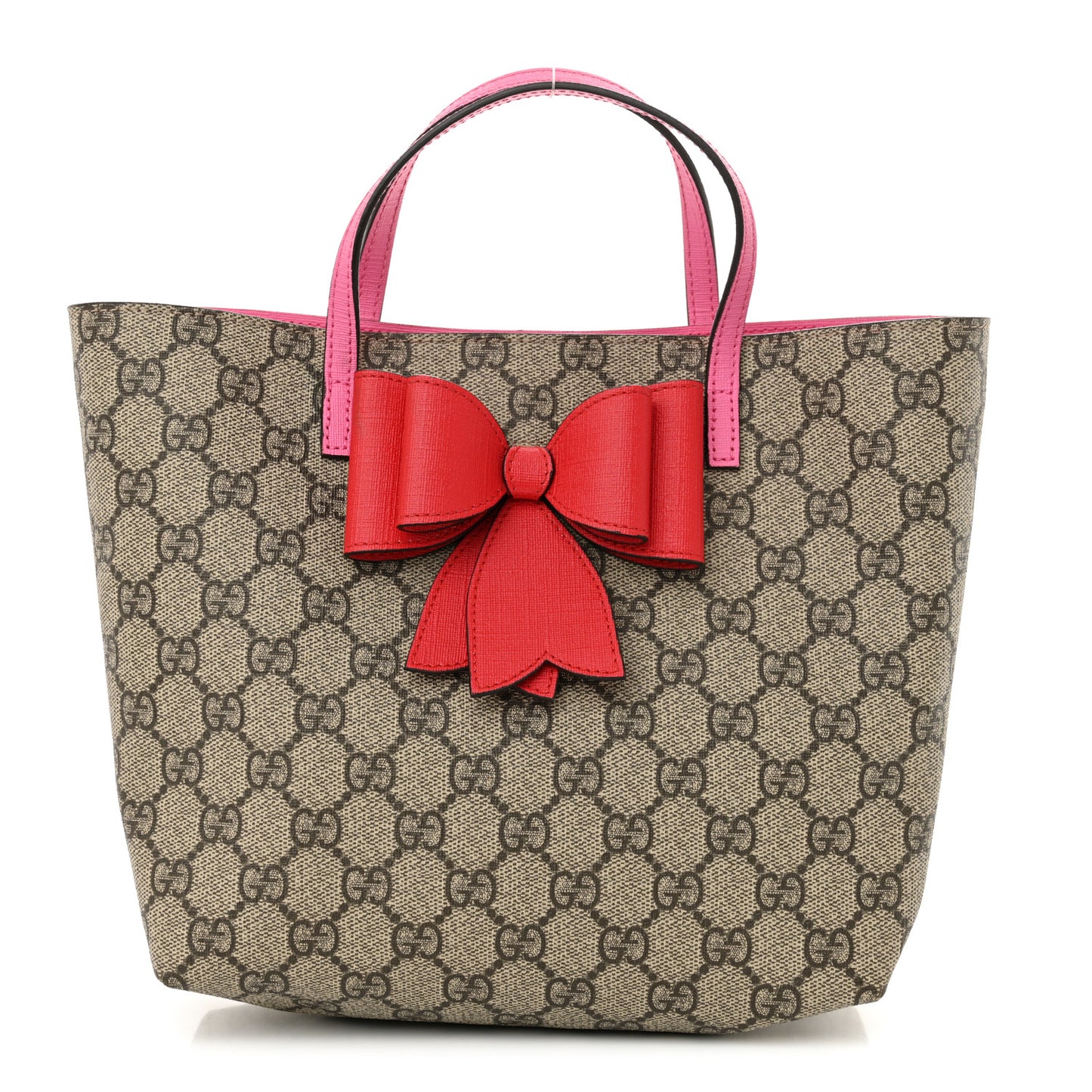 GG Supreme Monogram Bow Childrens Tote Red Pink