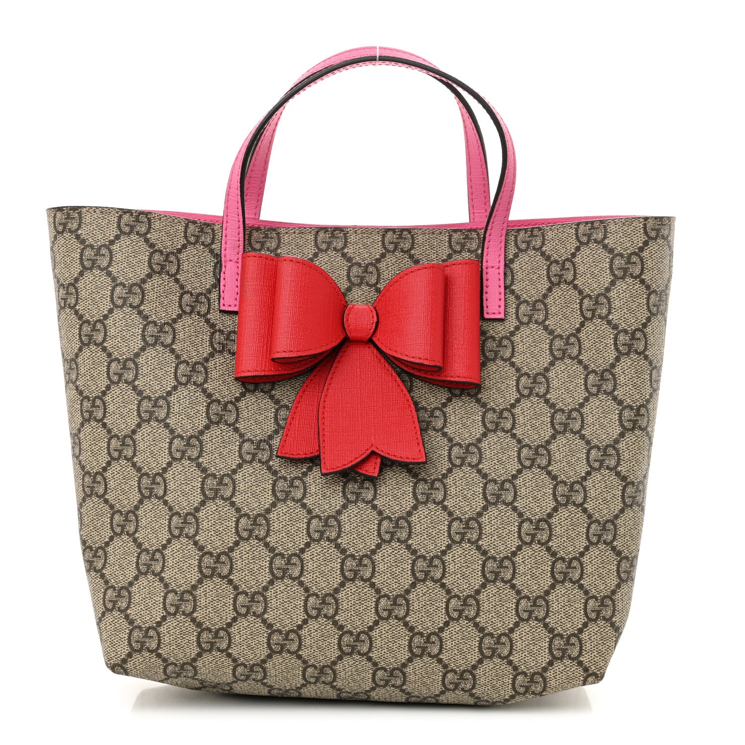 Gucci GG Supreme Monogram Bow Childrens Tote Red Pink 1 of 10