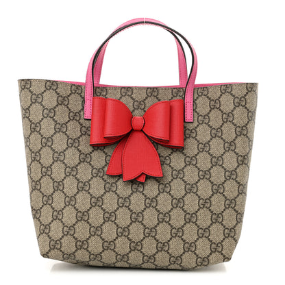 Gucci GG Supreme Monogram Bow Childrens Tote Red Pink 1 of 10