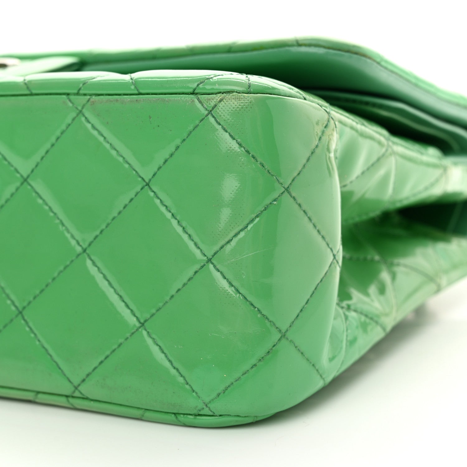 Chanel Patent Quilted Jumbo Double Flap Green 10 of 14