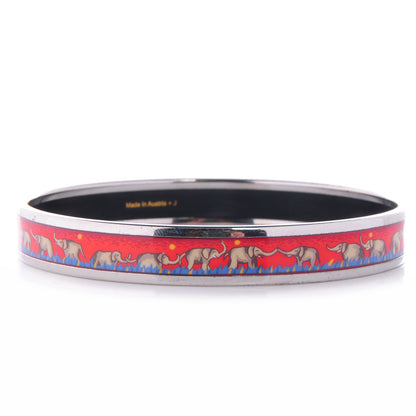 Hermes Enamel Printed Elephants Grazing Narrow Bracelet Red 70 5 of 6