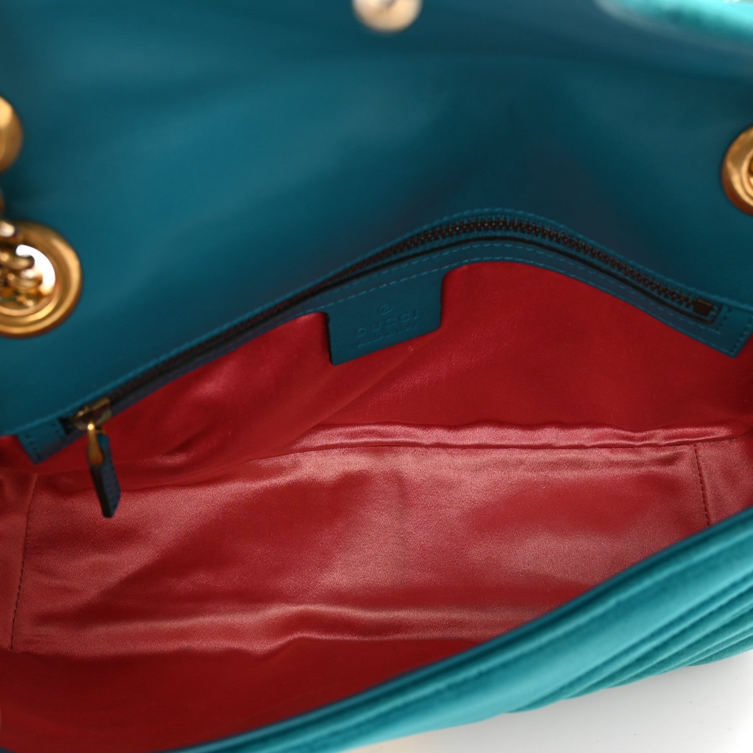 Gucci Velvet Matelasse Small GG Marmont Shoulder Bag Pavone Cyan 6 of 11