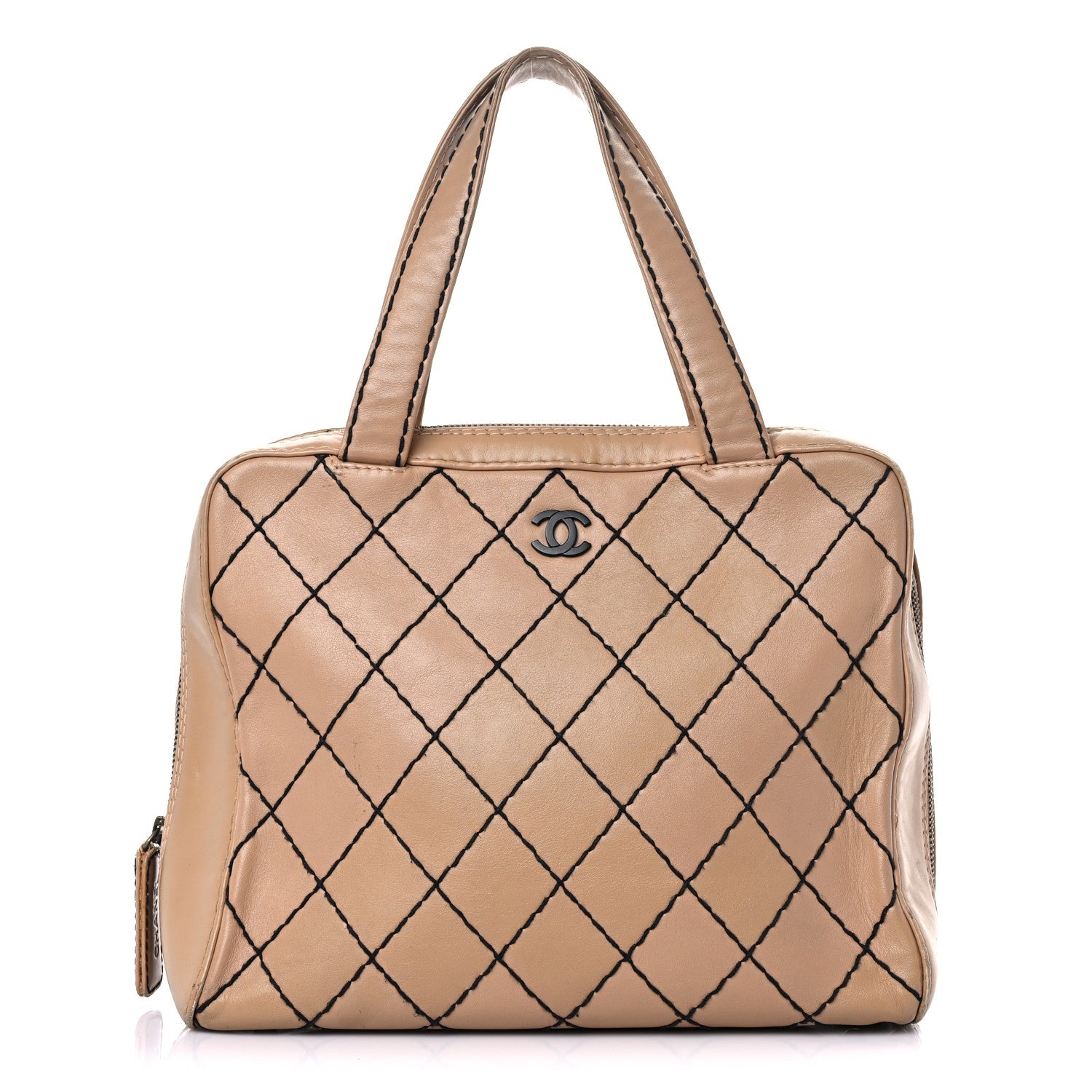 Chanel Calfskin Wild Stitch Vertical Top Handle Bag Beige 3 of 36