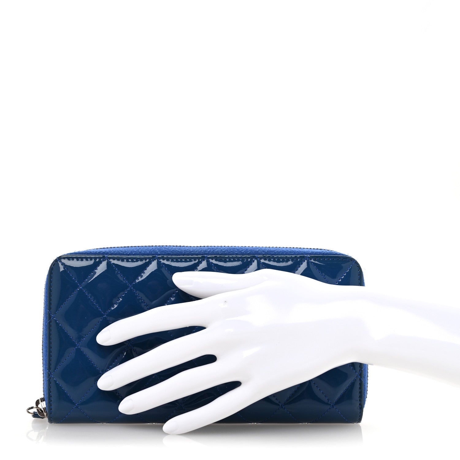 Chanel Patent Calfskin Quilted Large Gusset Zip Around Wallet Blue 2 of 10