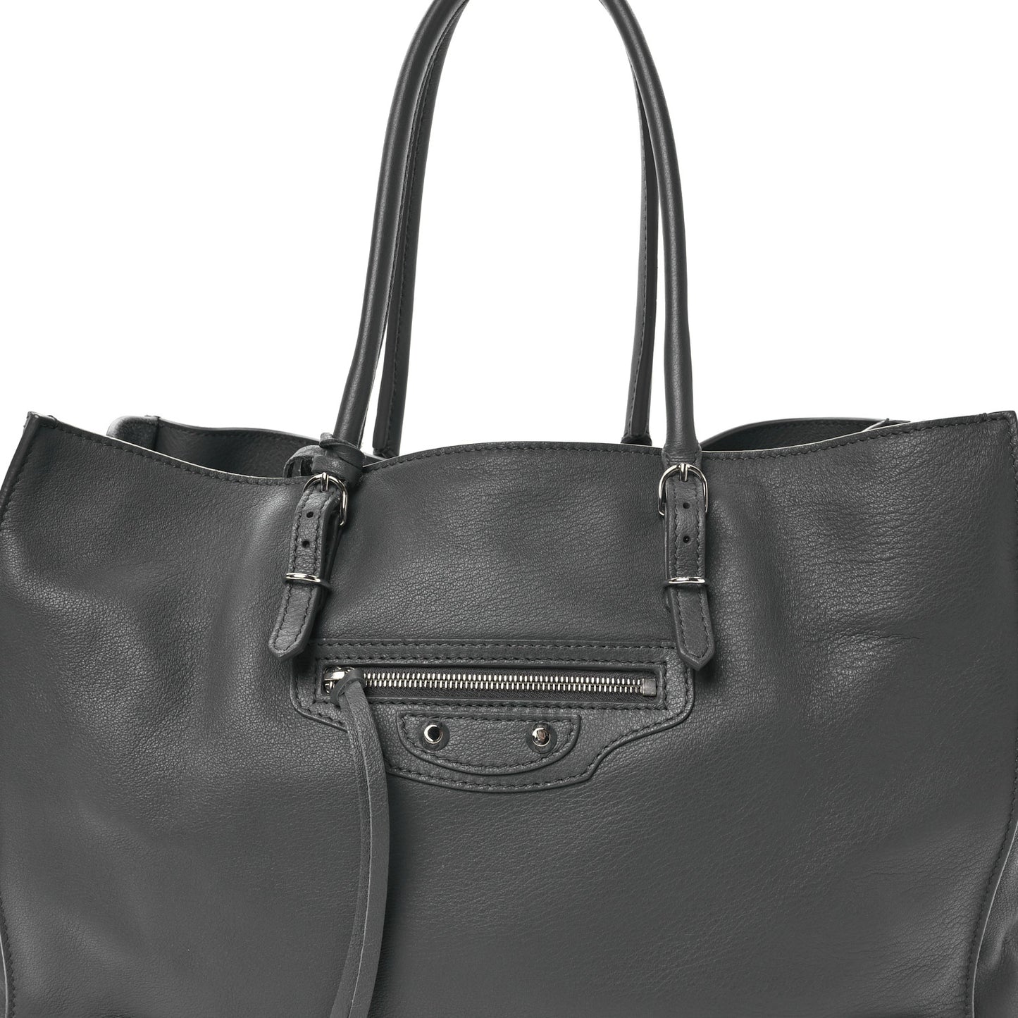 Veau Papier B4 Zip Around Tote Gris Fossile