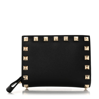 Valentino Garavani Vitello Rockstud Compact Zip Around Wallet Black 1 of 7
