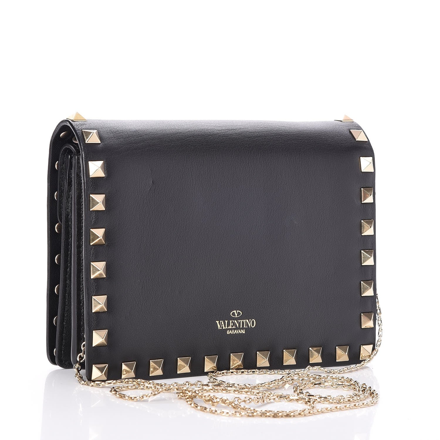 Valentino Garavani Calfskin Rockstud Wallet on Chain Black 3 of 7