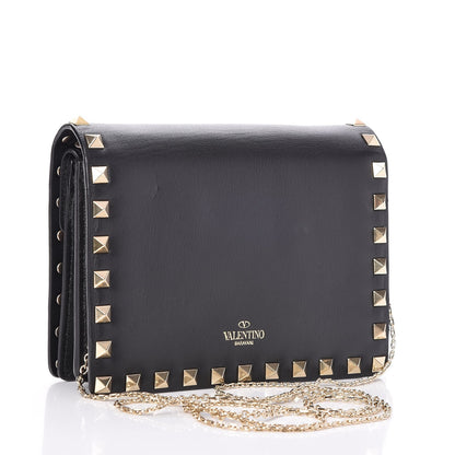 Valentino Garavani Calfskin Rockstud Wallet on Chain Black 3 of 7