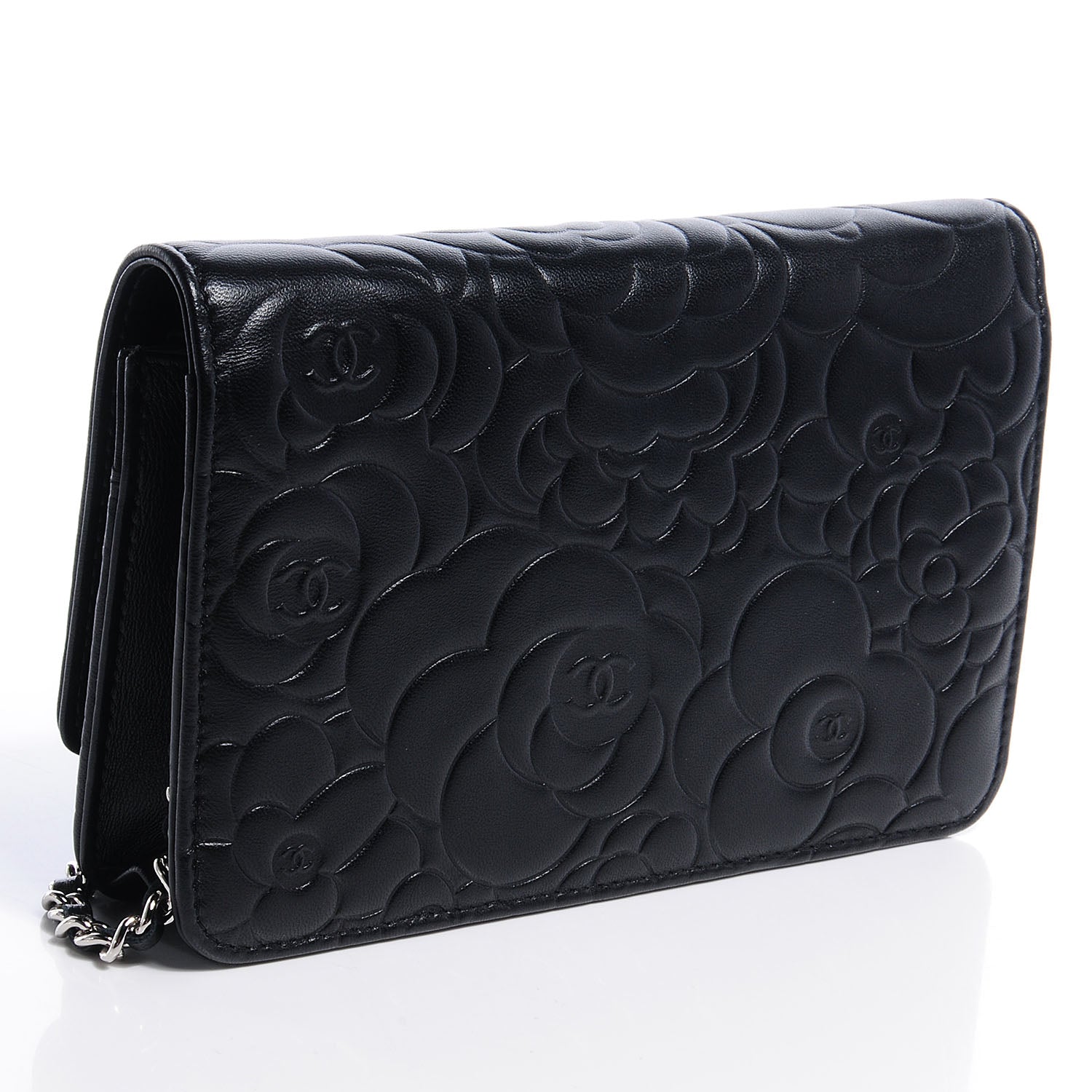 Chanel Lambskin Camellia Wallet on Chain WOC Black 3 of 9
