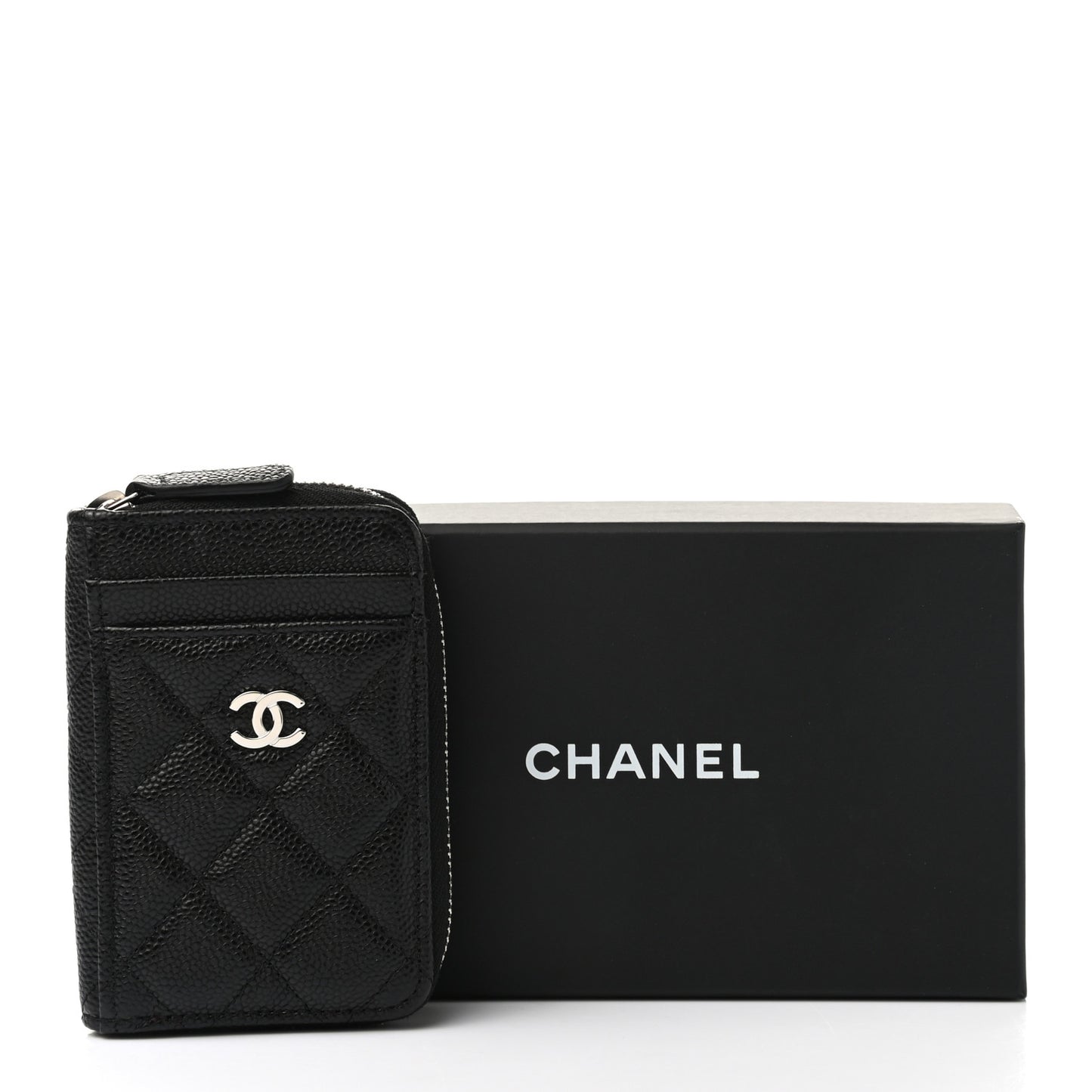 Caviar Quilted Zip Card Holder Black