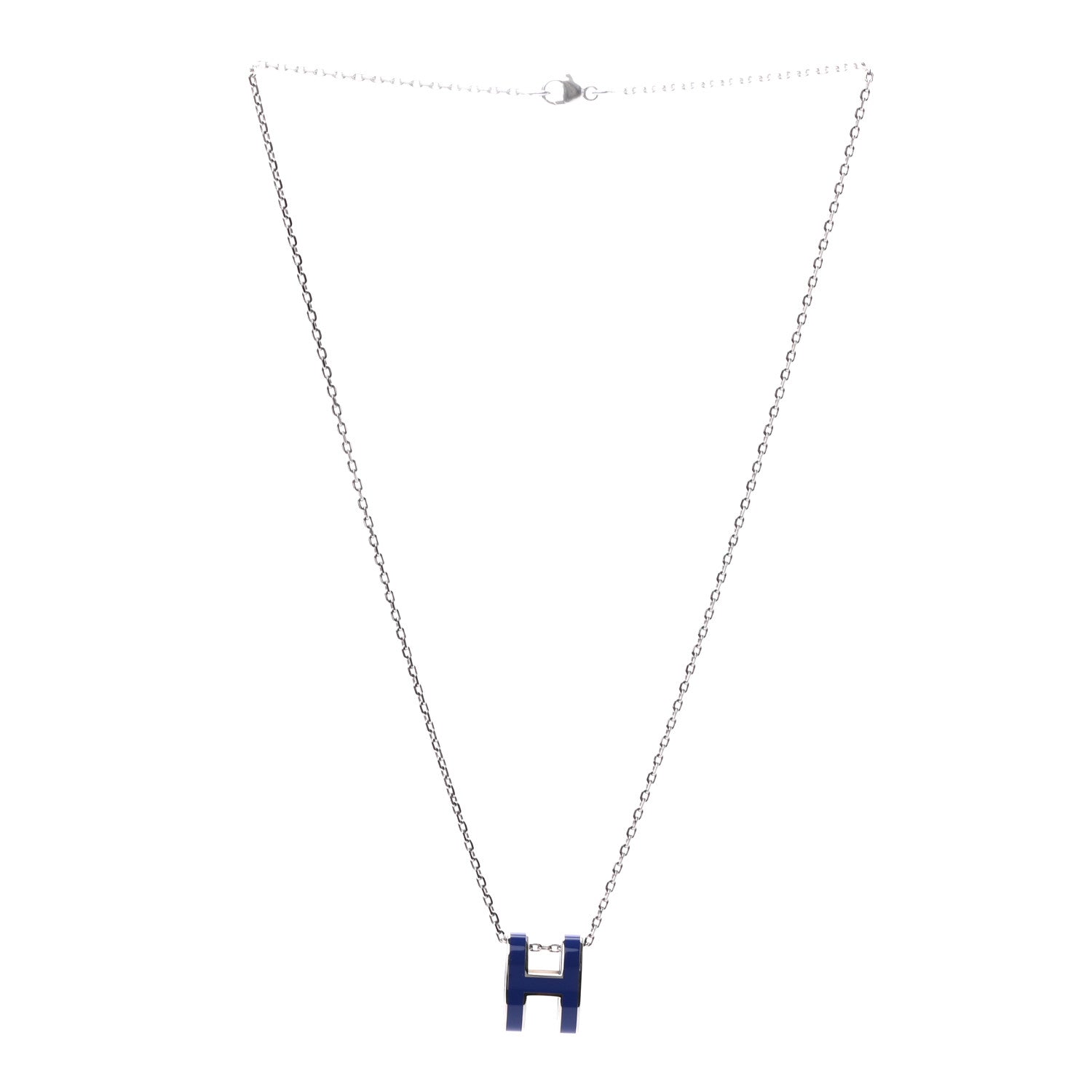 Hermes Lacquered Palladium Pop H Pendant Necklace Bleu Royal 3 of 5