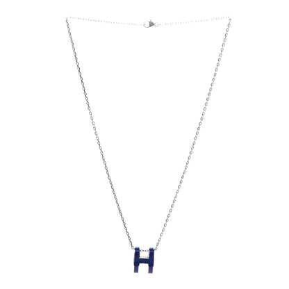 Hermes Lacquered Palladium Pop H Pendant Necklace Bleu Royal 3 of 5