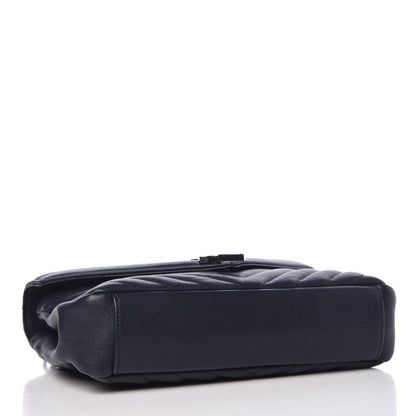 Saint Laurent Sheepskin Matelasse Chevron Monogram Medium College Bag Deep Marine 3 of 27