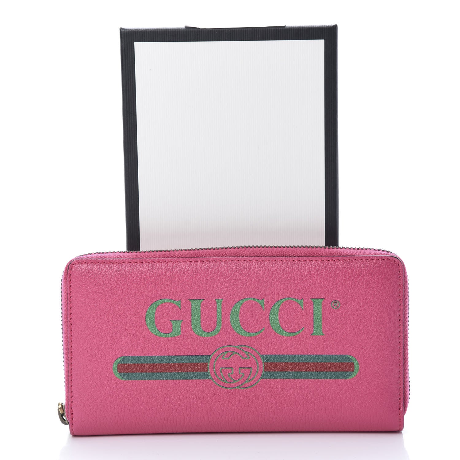 Gucci Grained Calfskin Logo Zip Around Wallet Box Pink Green 8 of 8