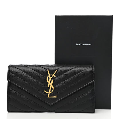 Saint Laurent Grain De Poudre Matelasse Chevron Monogram Flap Wallet Black 8 of 8