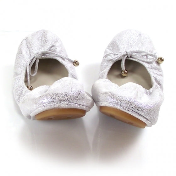 Fendi Calfskin Ballet Bow Flats Silver 39 3 of 7