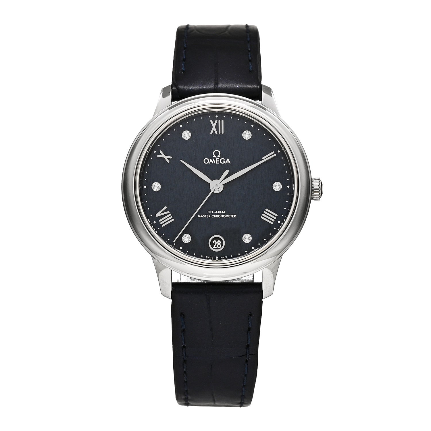 Omega Stainless Steel Alligator Diamond 34mm De Ville Prestige Automatic Watch Blue 434.13.34.20.53.002 1 of 5