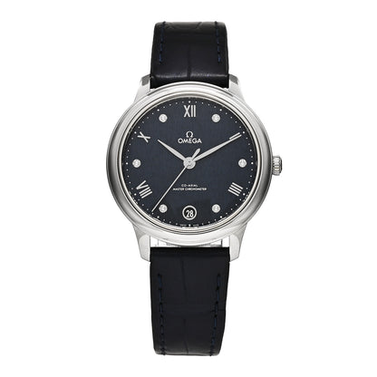 Omega Stainless Steel Alligator Diamond 34mm De Ville Prestige Automatic Watch Blue 434.13.34.20.53.002 1 of 5