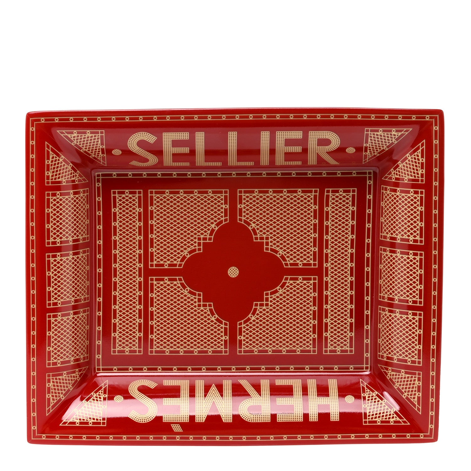 Hermes Porcelain Sellier Change Tray Rouge Or 1 of 6