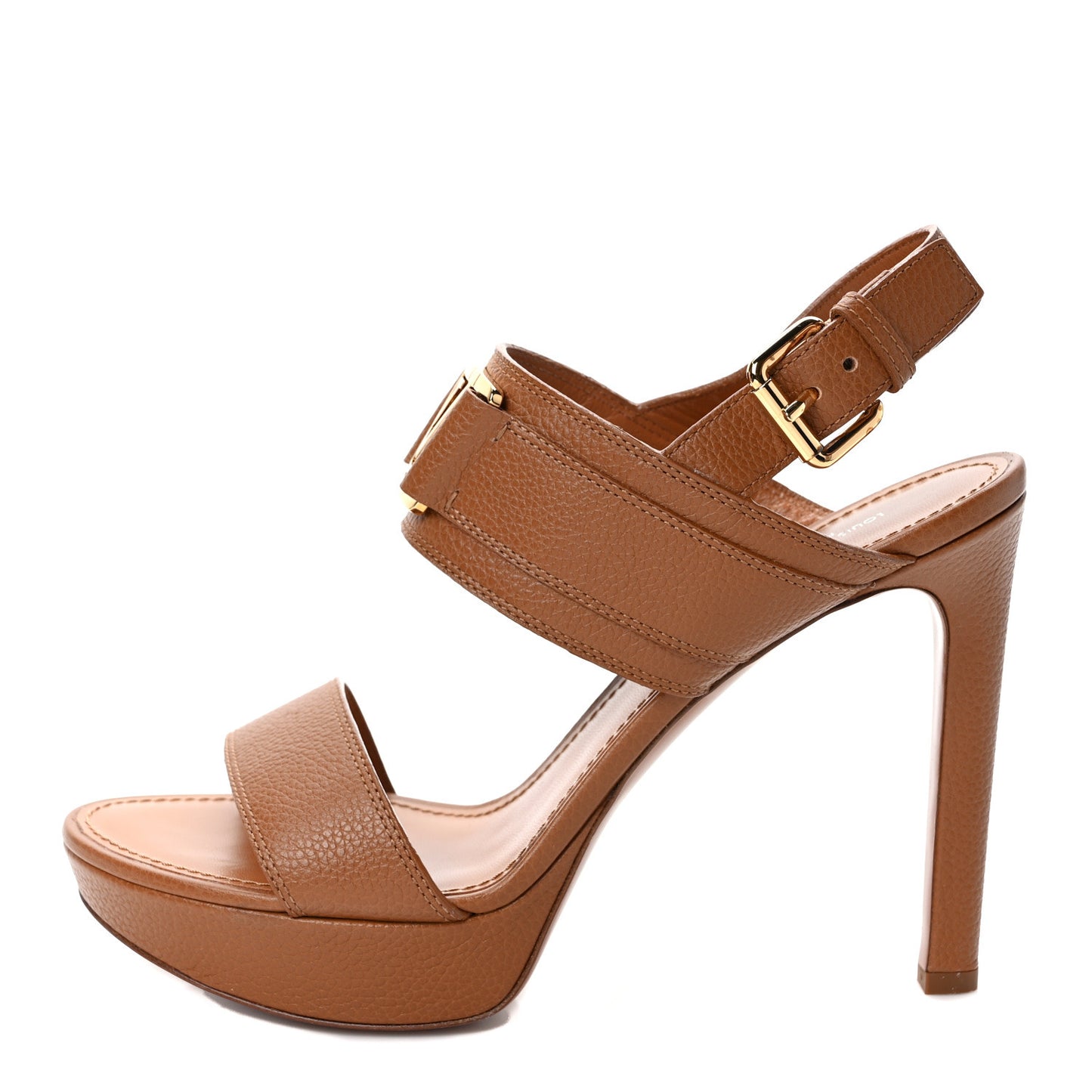 Grained Calfskin Horizon Platform Sandals 41 Cognac