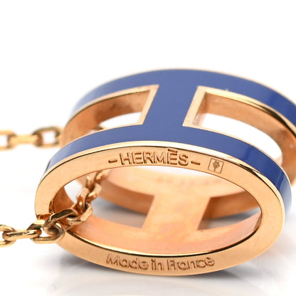Hermes Lacquered Gold Pop H Pendant Necklace Bleu Royal 6 of 7