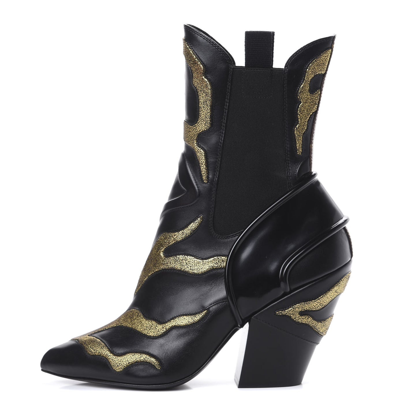Calfskin Fireball Ankle Boots 39 Black Gold