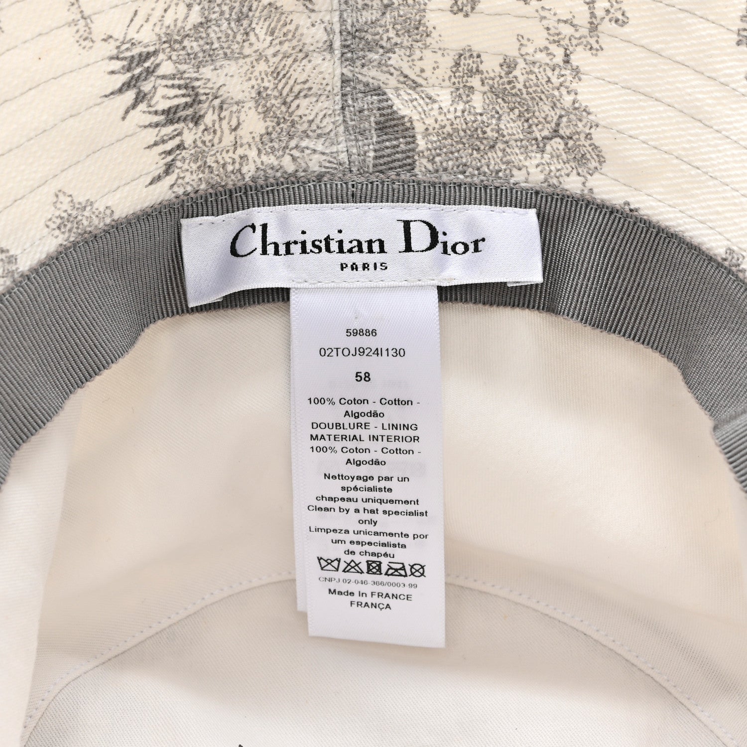 Christian Dior Cotton Dioriviera Toile De Jouy Bob Brim Bucket Hat 58 Gray 8 of 12