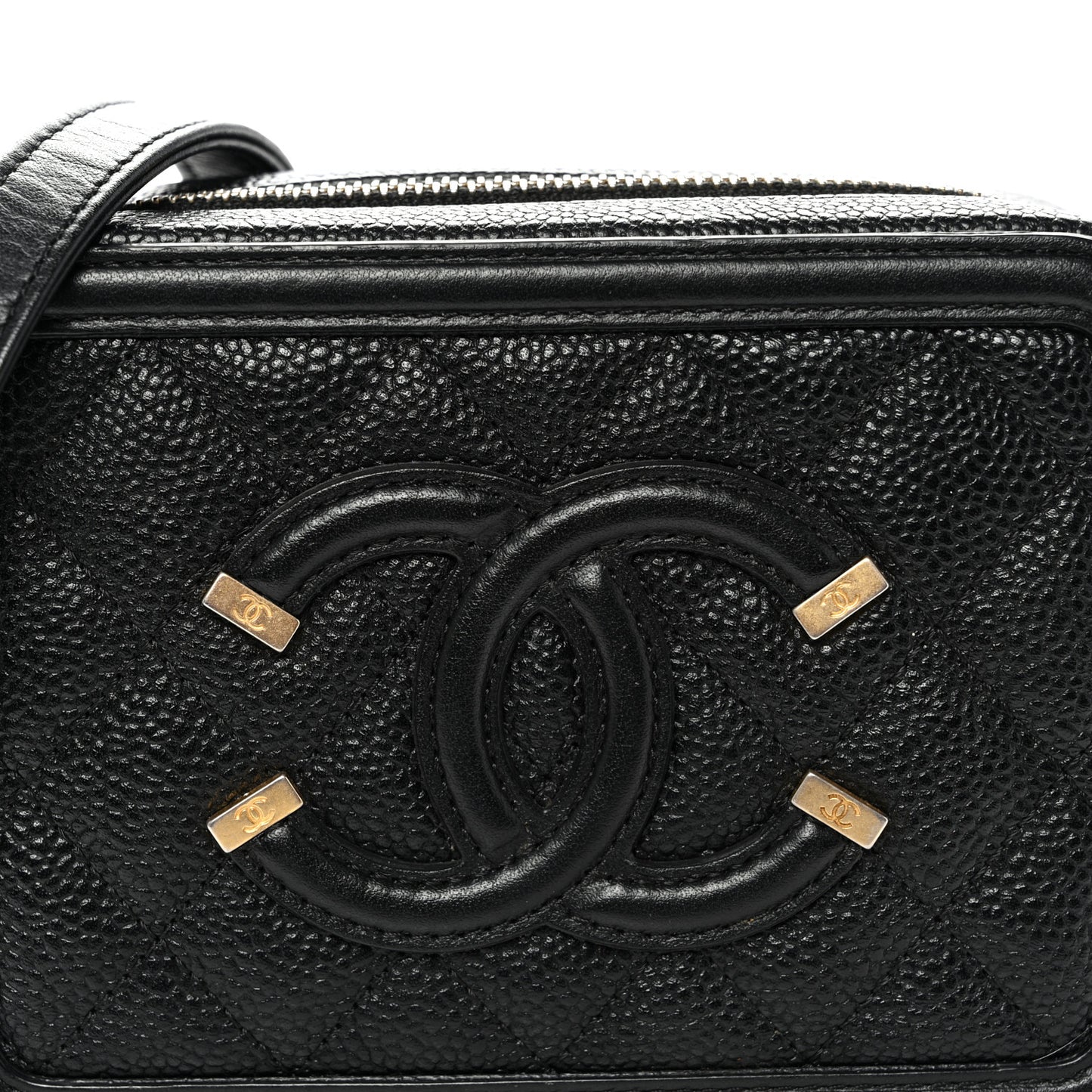 Caviar Quilted CC Filigree Vanity Clutch With Chain Black