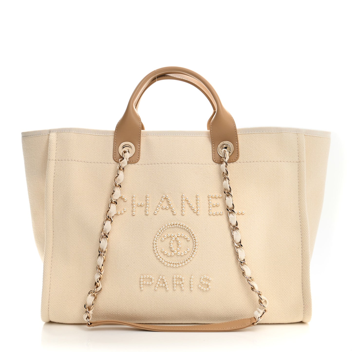 Canvas Pearl Medium Deauville Tote Ecru Beige