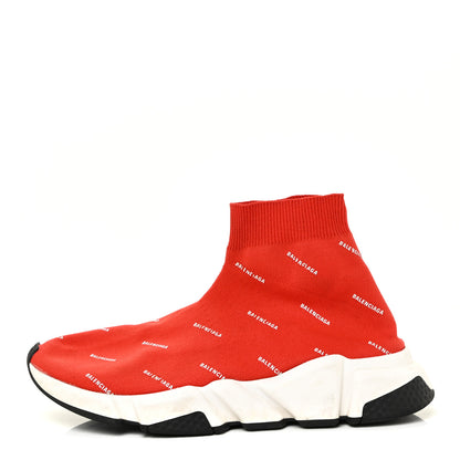 Balenciaga Neoprene Knit Allover Logo Womens Speed Sneakers 39 Rouge White 1 of 17